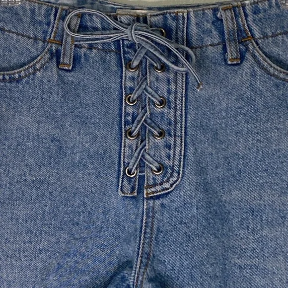 MODA INTL Vintage Y2K Lace Up Tie Side Zipper 100% Cotton Denim Shorts Size 27 - Picture 14 of 14
